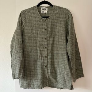 Flax 100% Linen Green Button Front Lagenlook Blouse Top